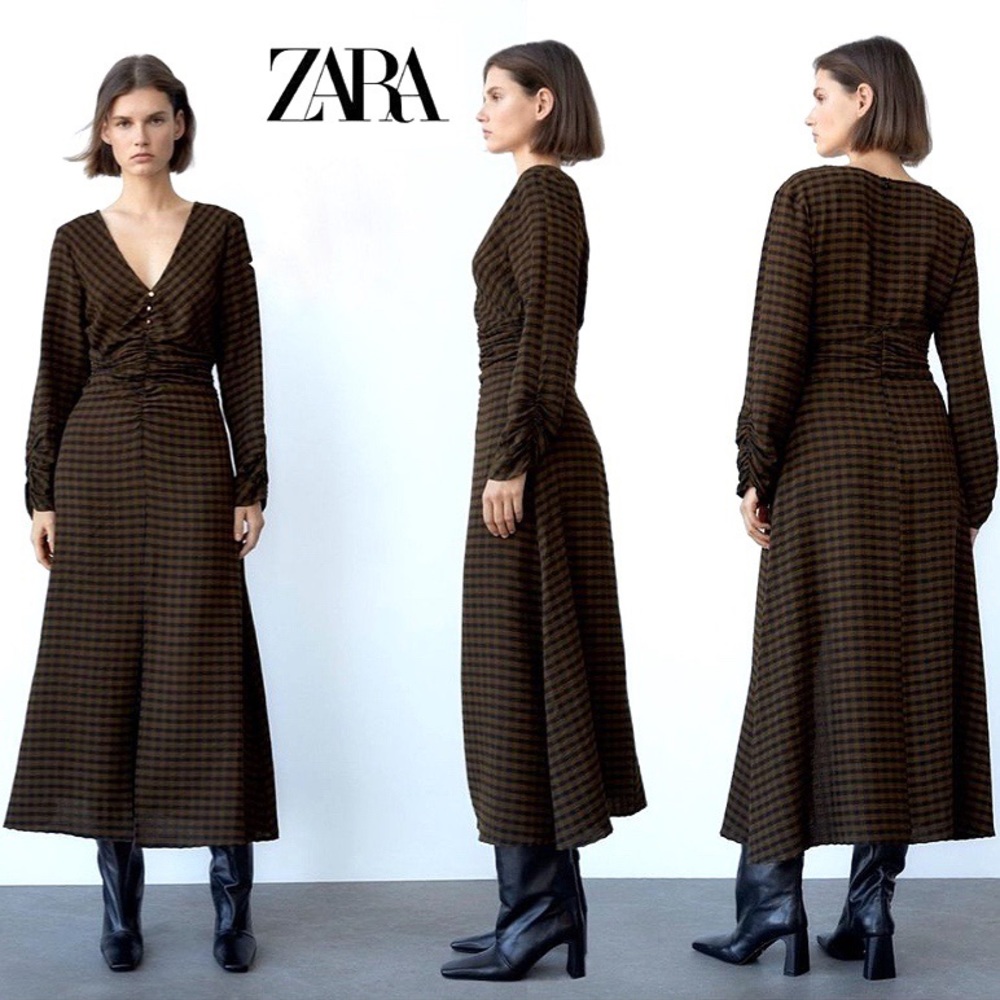 Zara Brown Plaid Maxi Dress